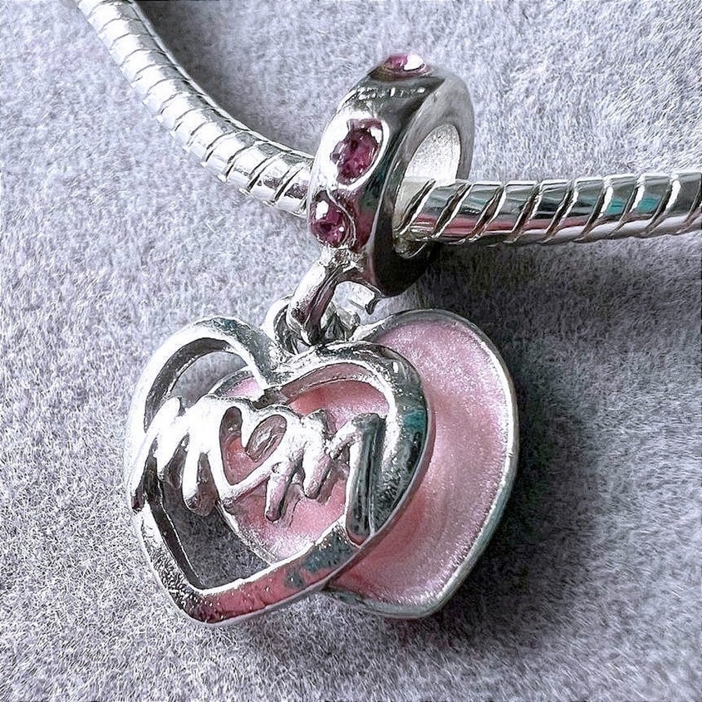 Pink Mom Heart Charm fits PANDORA